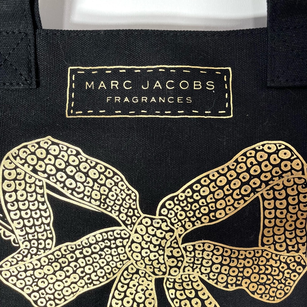 Marc Jacobs Fragrances Black canvas cotton tote with Gold Bow Design - Picture 2 of 4